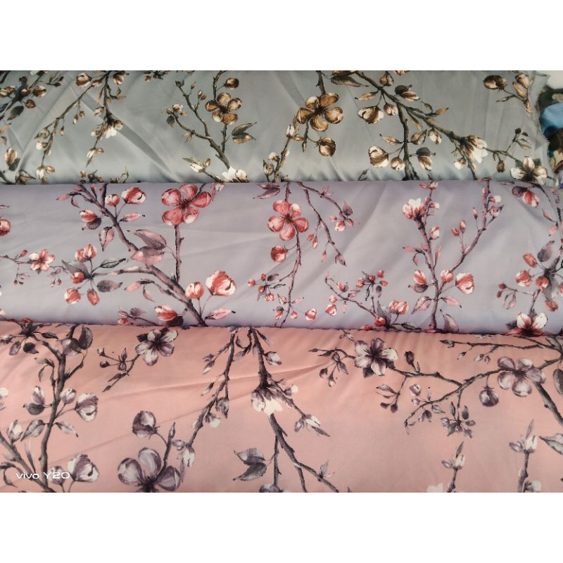 Kain satin silk motif sakura per 0.5 meter