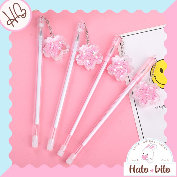 

Pulpen gantungan bunga sakura lucu cantik cute kawai tintal gel hitam HB1382