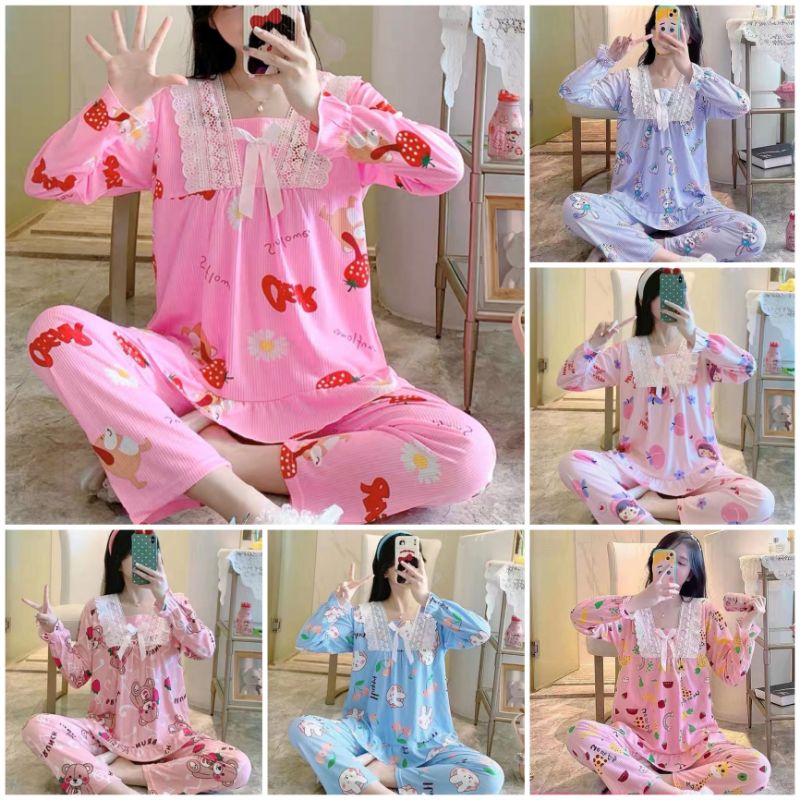 BAJU TIDUR WANITA IMPORT/PIYAMA WANITA IMPORT SETELAN PP NEW MOTIF