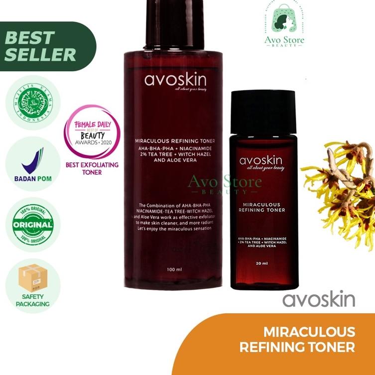 ♢ Avoskin Miraculous REFINING TONER 100ml/20ml [AHA BHA PHA NIACINAMIDE] / Eksfoliasi / Exfoliating 