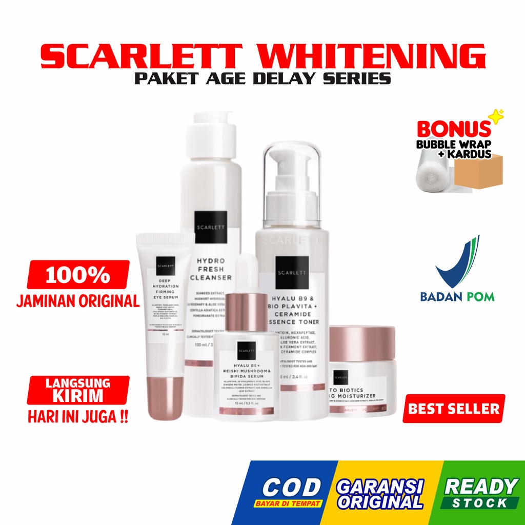 Scarlett Whitening Age Delay Series [FREE BUBBLEWRAP] 5 Item Best Seller Paket Treatment Anti Aging Original BPOM By Felicya Angelista