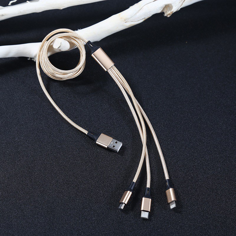 GROTIC Kabel Charger 3 in 1 Micro USB Type C Lighning 3A Fast Charging 1.2M Nylon Braided Cable BY SMOLL