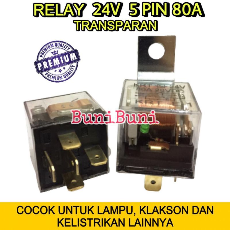 RELAY Transparan 24V KAKI 5 Pin 80A Untuk Lampu / Klakson Mobil Truk - 24V 5 KAKI