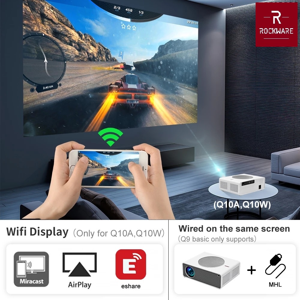 ROCKWARE RW-Q10A Proyektor Q10 ANDROID Projector 1080P 9500 Lumens