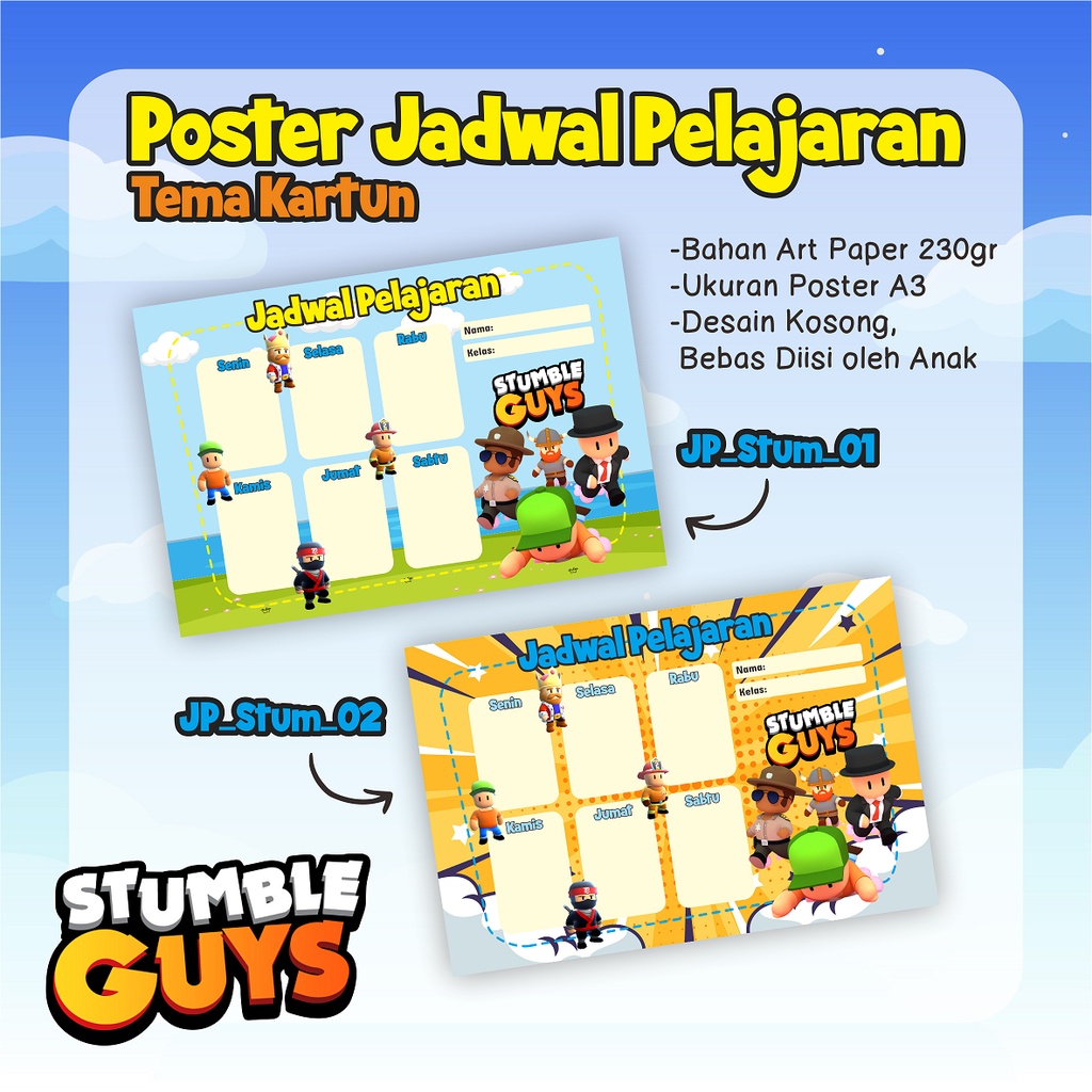 

Poster Jadwal Pelajaran Sekolah Anak - Gambar KARTUN FILM GAME FAVORIT - Stum/ble Guys & LE/GO