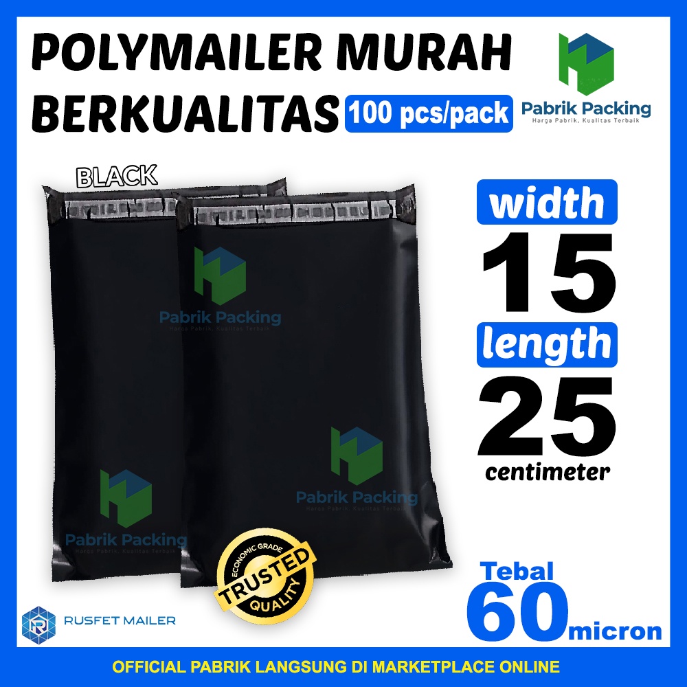 

Polymailer Ekonomis / Plastik Packing Online Shop Hitam Ekonomis Size 15x25cm Per Pack