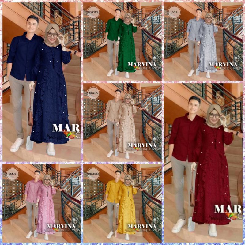 Baju Couple Pasangan Suami Istri Terbaru Gamis Couple Pasangan Set Leb Cp Marvina - Cp