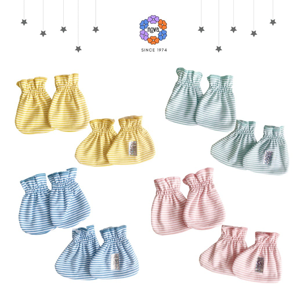 Sarung Tangan Bayi Kaos Kaki Baby Newborn Nova Baby Ezy Mittens And Socks Stripe Series Baby Newborn STK Sartaki Motif Garis Salur Perlengkapan Bayi