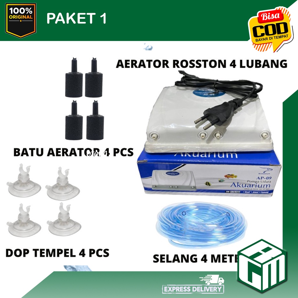 PAKET ROSSTON AP09 AP 09 AERATOR 4 LUBANG MESIN GELEMBUNG UDARA AQUARIUM