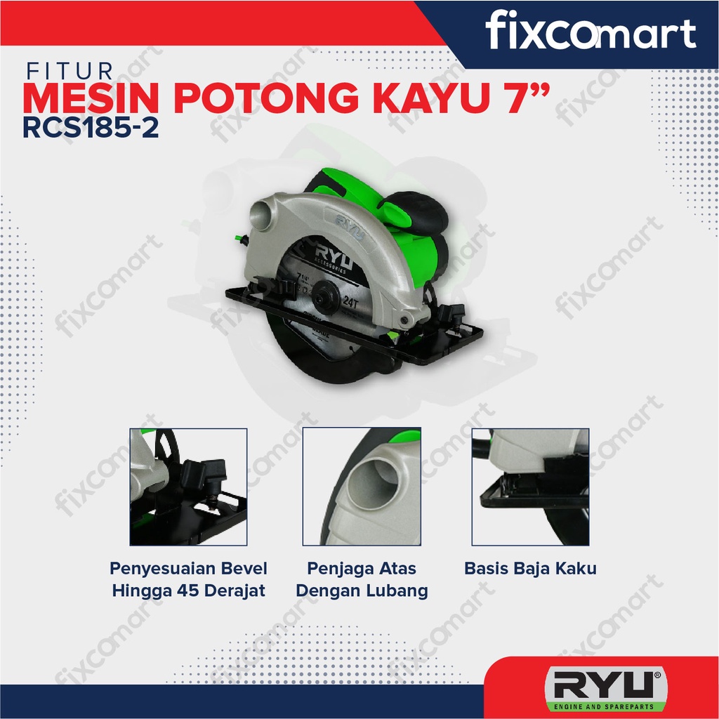 RYU Circular Saw / Mesin Potong Kayu 7 Inch RCS 185