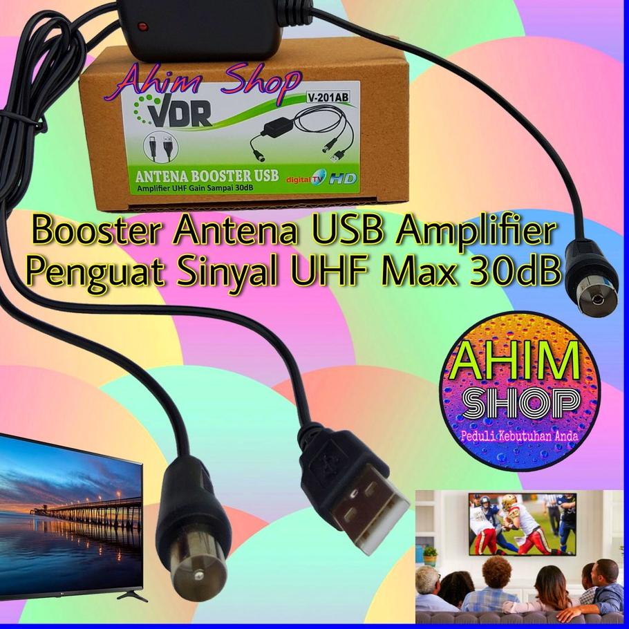 ➽ VDR BOOSTER Antena USB Amplifier UHF Gain Max 30dB Alat Penguat Sinyal Kabel Antenna TV HDTV V-201