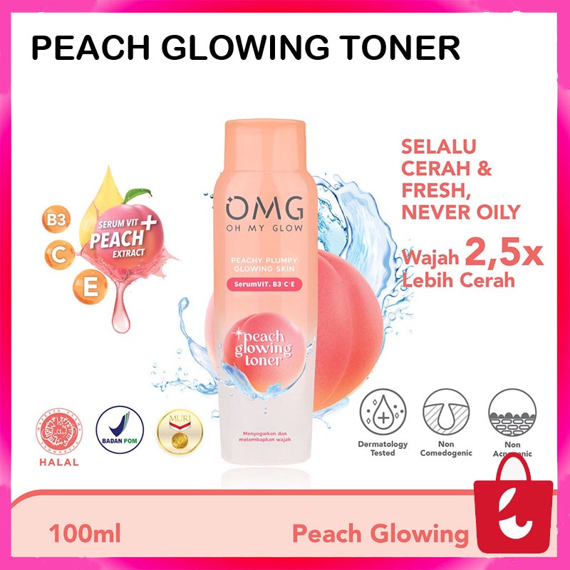 OMG OH MY GLOW peach toner glowing 100ml semua jenis kulit/toner multifungsi menyegerkan dan melembakan wajah