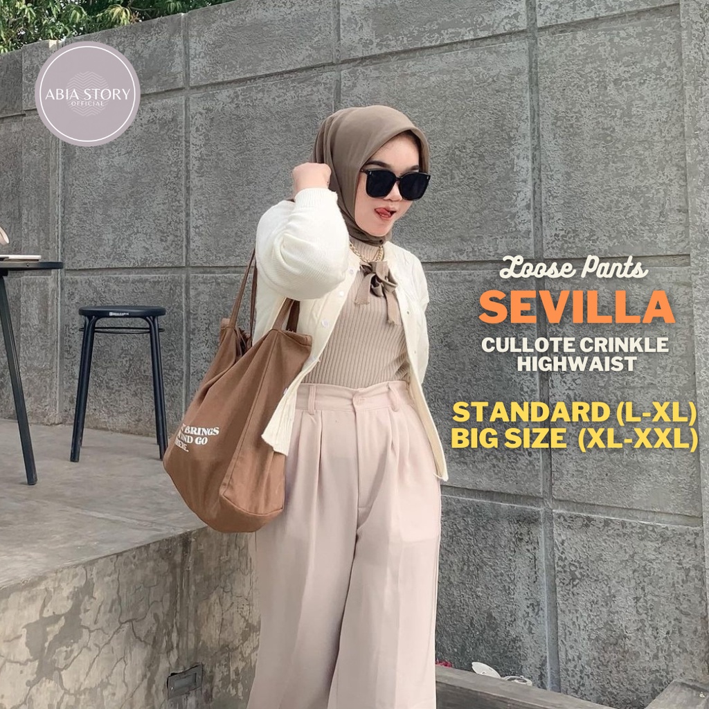 ABIA | Sevilla Loose Pants - Celana Kulot Crinkle Highwaist / Celana Wanita Panjang - Cullote Button
