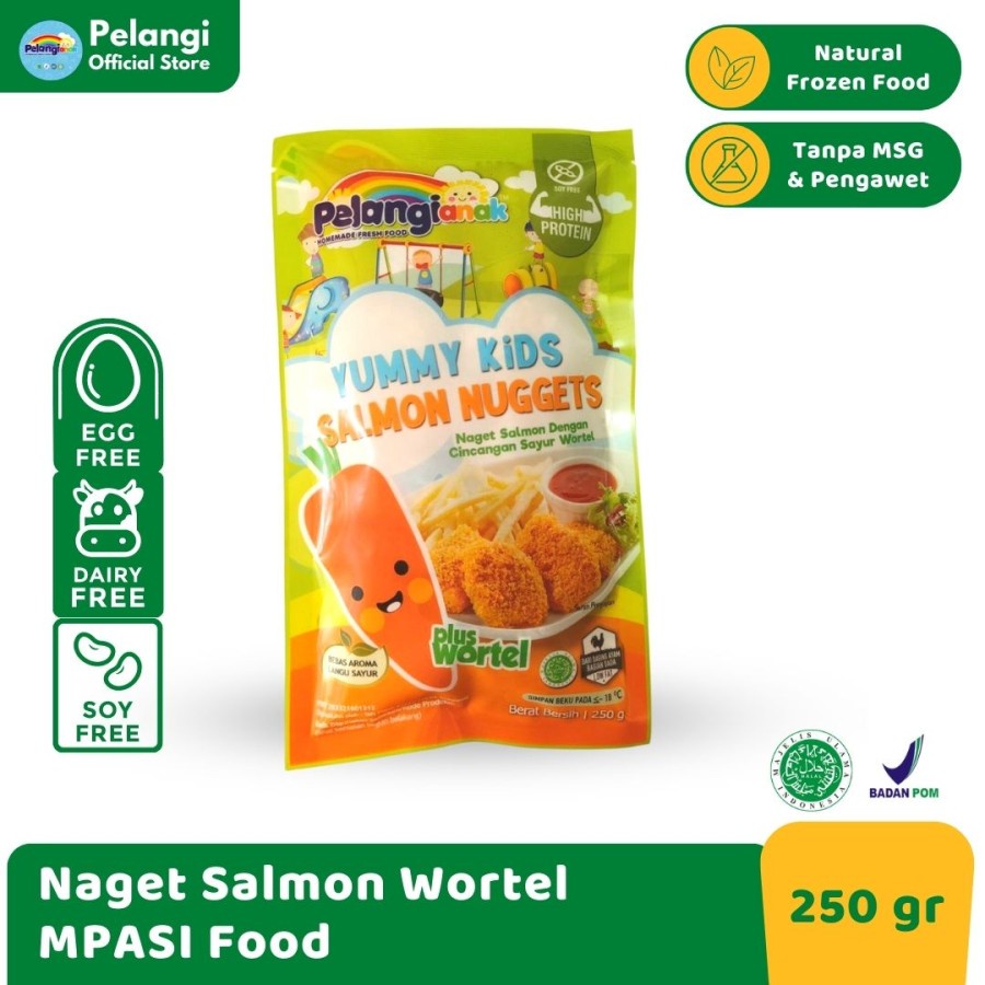 YUMMY KIDS Nugget Salmon Plus Wortel Halal Non MSG &amp; Non Pengawet kemasan 250gr Pelangi Frozenfood