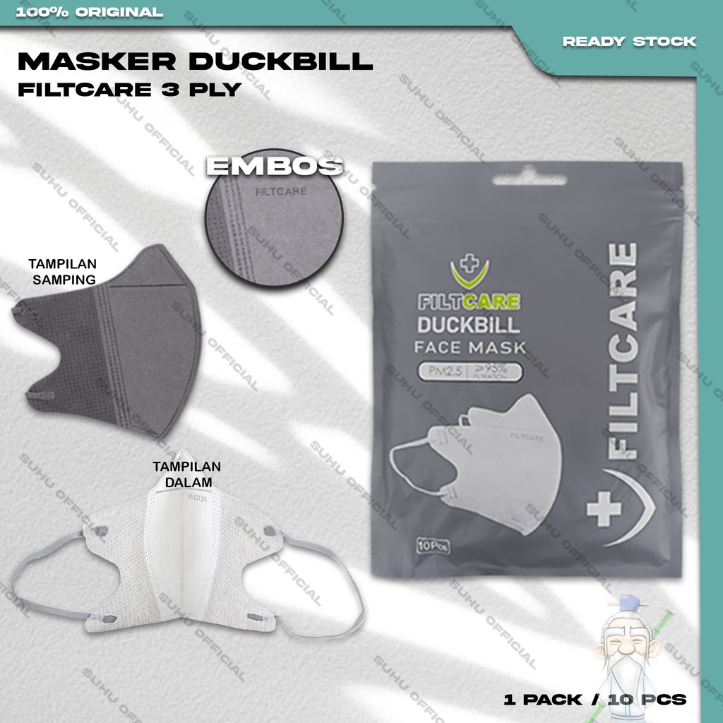 Masker Duckbil FILTCARE 3Ply Isi 10Pcs Warna Putih White Earloop Surgical Mask Duckbill Kemenkes