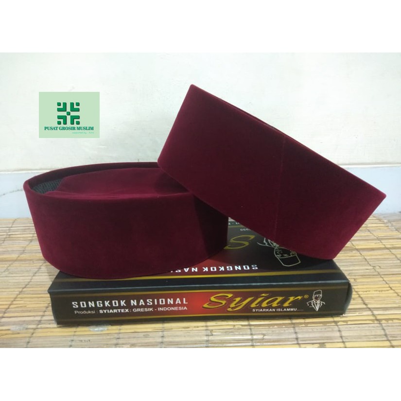 Diskon songkok Syiar Merah / songkok Nasional AC / FULL AC bahan Bludru Peugeon Tebal tinggi 8 cm