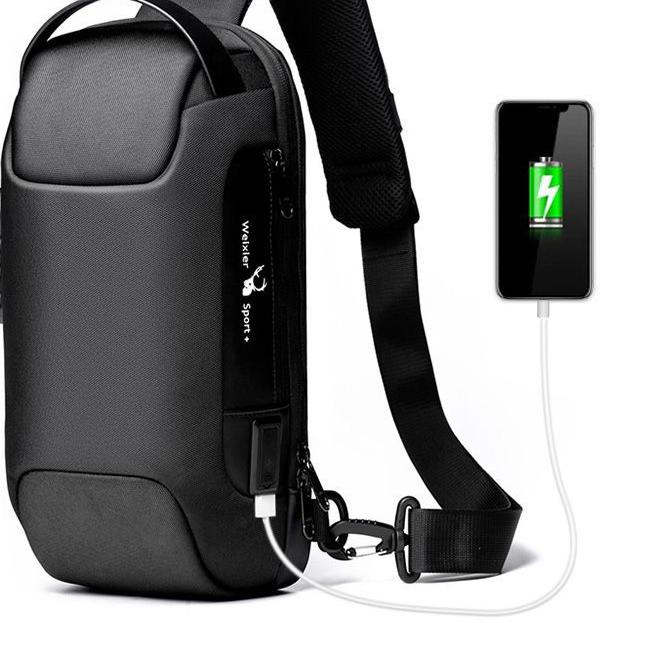 ➼ WEIXIER 9529 Tas Selempang Pria Shoulder Bag USB Port Anti Maling WK-SBY ←