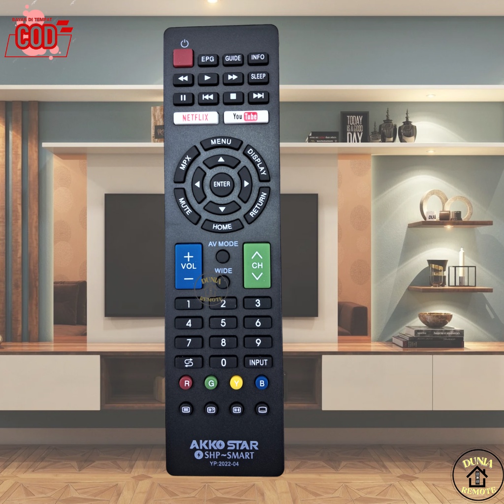 Remot Remote Tv SHARP Smart Multi Android SHARP  LED AQUOS Yotube Netflik YP2022-04