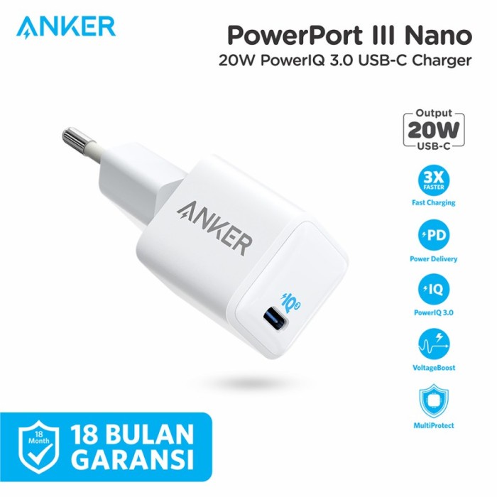 ANKER Charger Type C 20W PD Adapter Iphone Android Powerport III Nano AGP