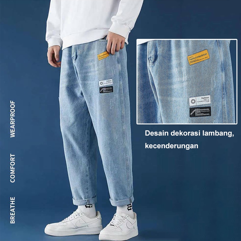 Celana korean style pria straight jeans oversize loose jeans celana panjang cowok pria celana trening pria celana denim pria celana pensil pria celana kasual pria baggy pants celana slim fit pria Celana jeans biru