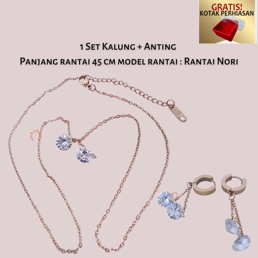 Kalung Set Anting Titanium anti karat Summer Model Permata Terbaru - Lovelybutik