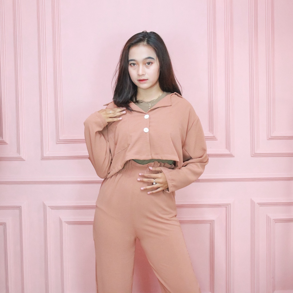 Setelan Wanita Crop Claudia dan Celana Kulot Set Cringkle Premium