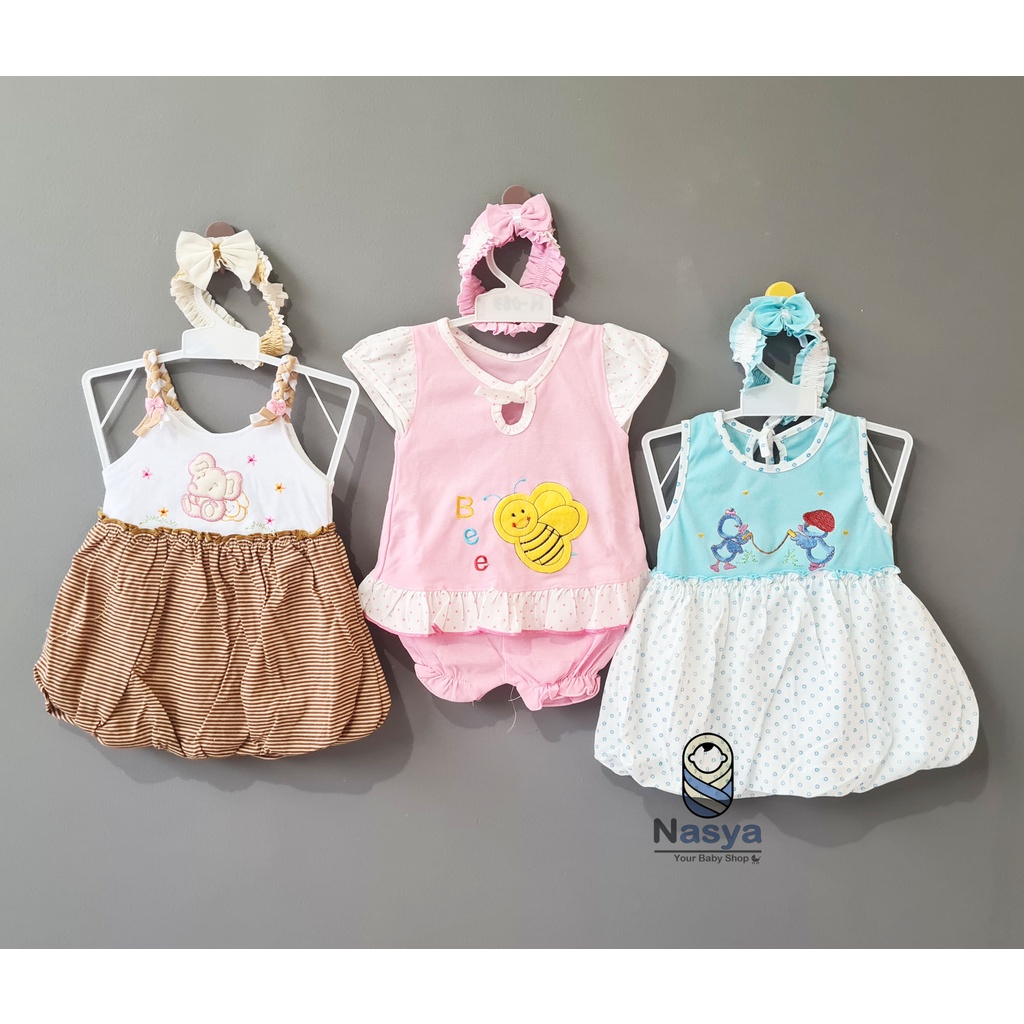 [P-073] Dress Bayi Usia 0-6 Bulan / baju anak perempuan ISI 3 (BONUS BANDANA)