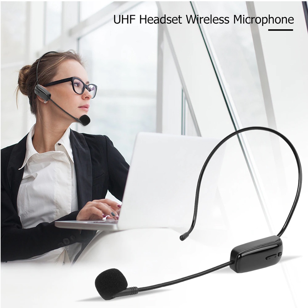 Microphone Mic Clip On Wireless Bando Mikrofon UHF Headset Profesional Untuk Imam Masjid Teaching Vo