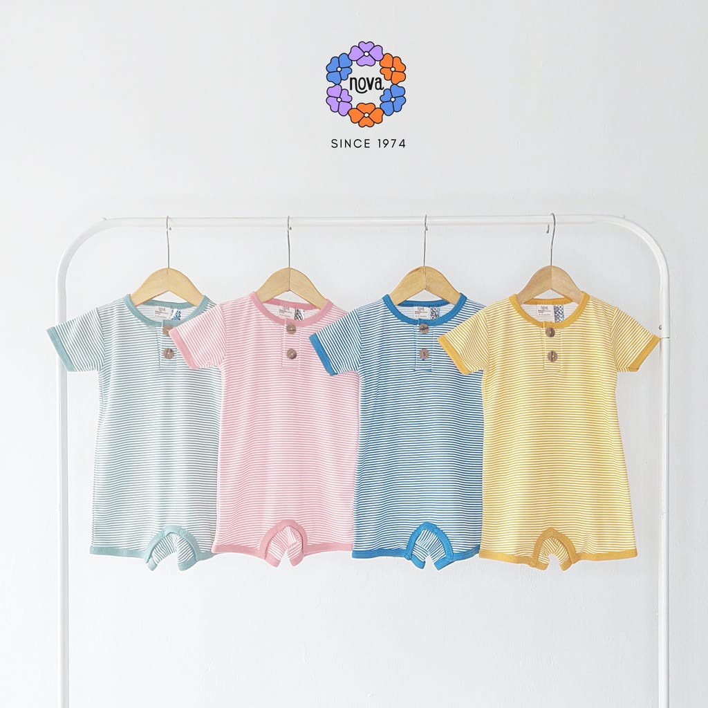 Ezy Romper Stripe Series Nova Baby Romper Bayi Jumper Pendek Baju Kodok Segiempat Motif Garis Salur Baby Newborn 0-24 Bulan