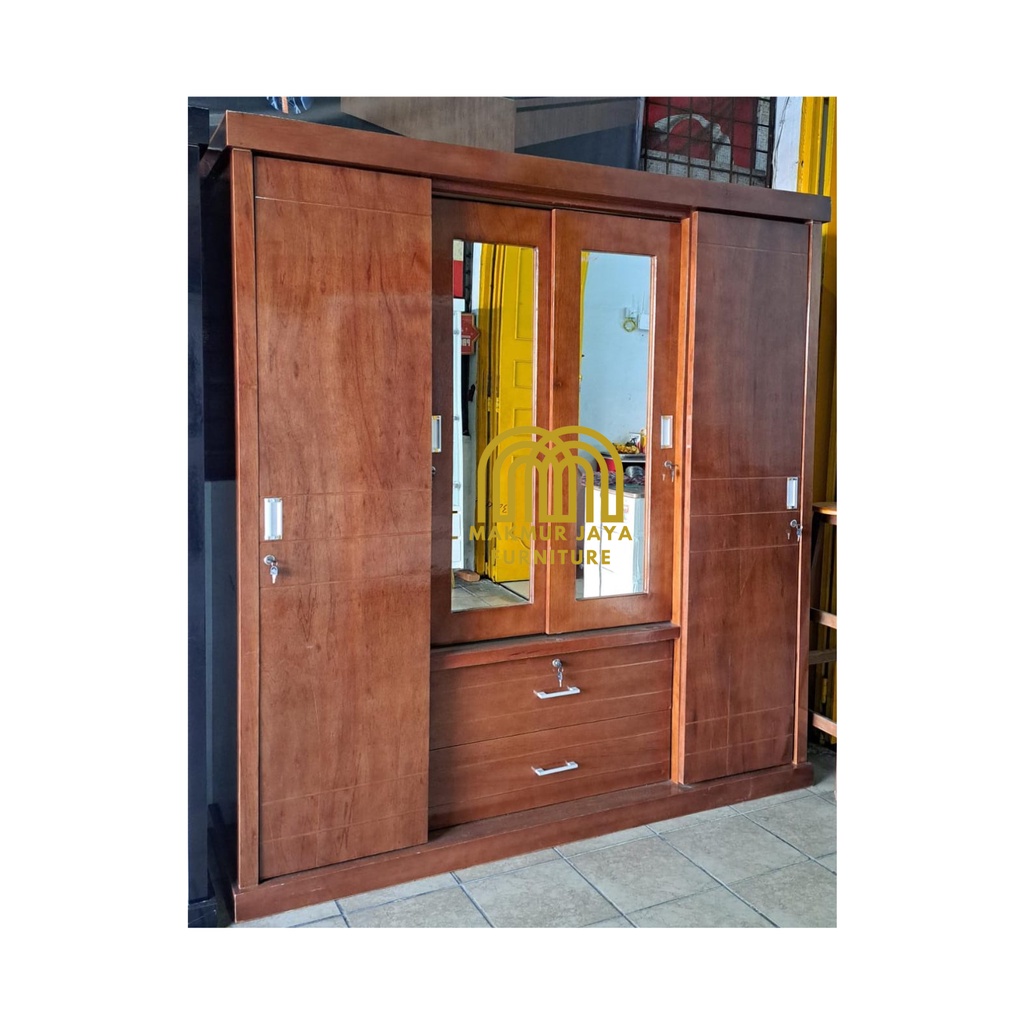 LEMARI PAKAIAN 4 PINTU SLIDING COKLAT TEMPAHAN