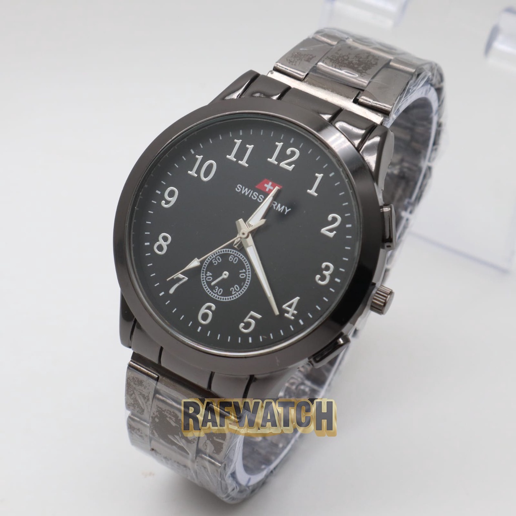 Jam Tangan Pasangan Pria Wanita Analog Casual Rantai Stainless Silver Hitam RPA5