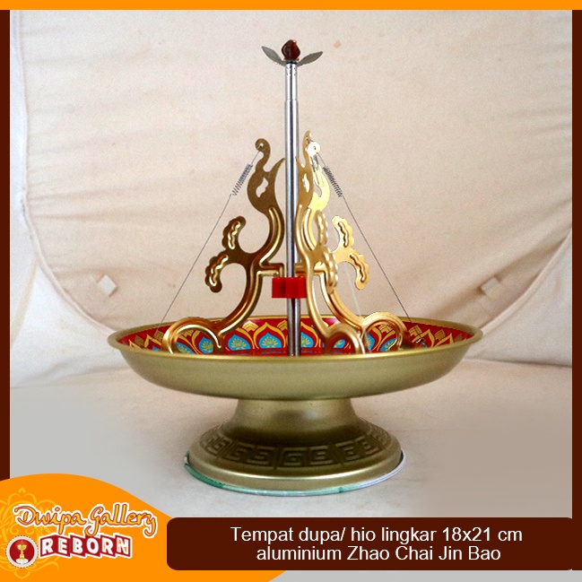 Tempat Bakar Dupa Lingkar Aluminium Zhao Chai Jin Bao Merah 18cm