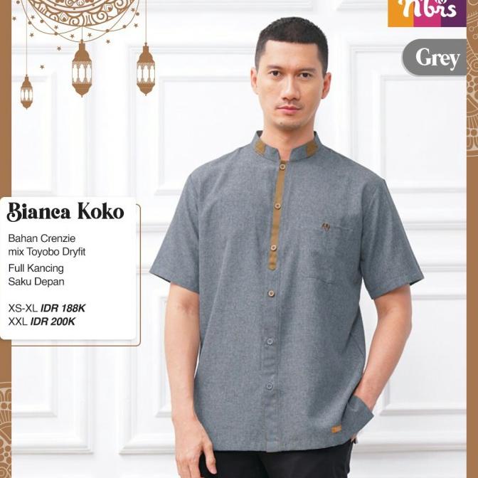 Sale Koko Lengan Pendek Sarimbit Nibras Bianca Warna Abu Baju Lebaran 2021 /BAJU KOKO PRIA/BAJU KOKO
