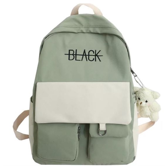 BLACK Backpack Tas Korean Style Casual Fashion Sekolah NR