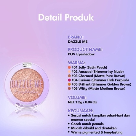 READY Dazzle Me POV Eyeshadow | Long Lasting Pigmented Matte Eye Makeup 6 Colors Murah Glitter Eyeshadow {BPOM}