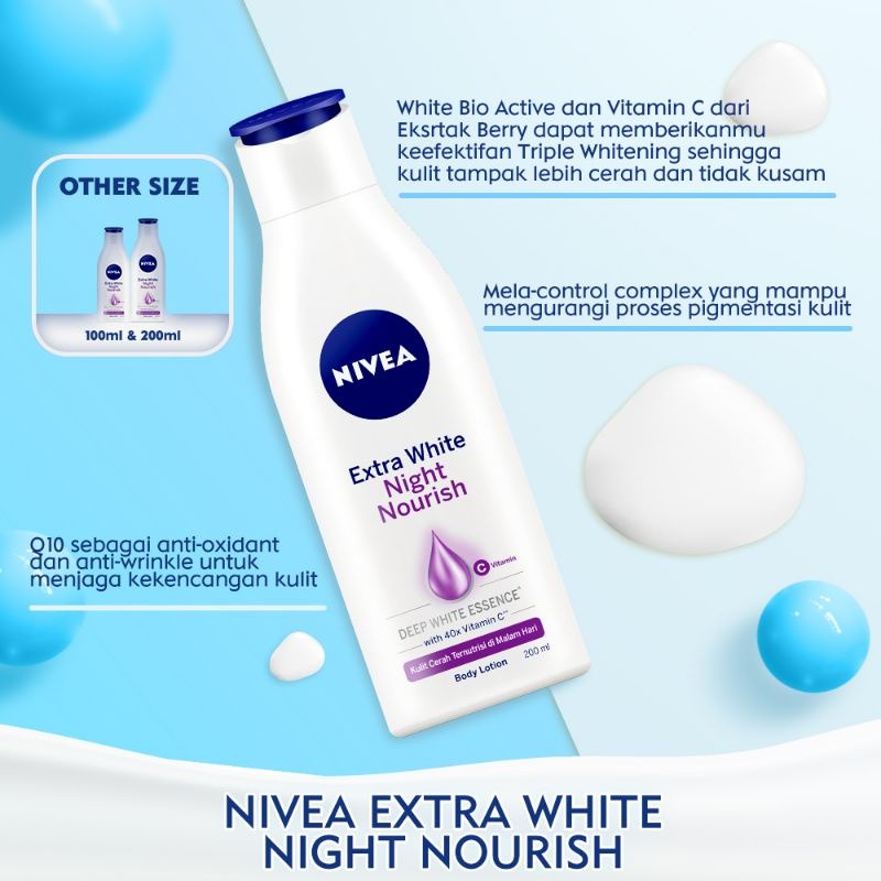 NEW NIVEA Extra White Body Lotion 200ml NIGHT NOURISH BPOM