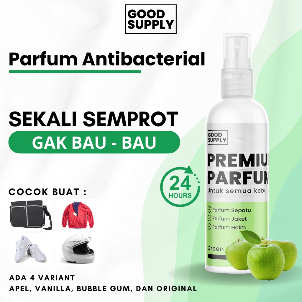 Parfum Green Apple Serbaguna - Parfum Sepatu Jaket Bahan Kulit Helm Motor Anti Bakteri Bacterial - Penghilang Bau Tak Tidak Sedap Enak Non Alkohol Shoes Parfume Deo Aktif - Parfum Ruangan Mobil Sofa Karpet - Parfum Pria Cewek Grey Tahan Lama