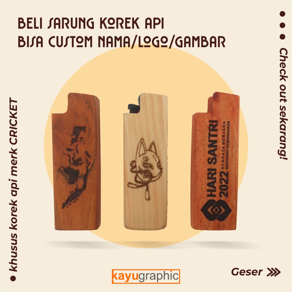 Sarung korek api cricket custom nama /cover cricket kayu/tempat korek cricket