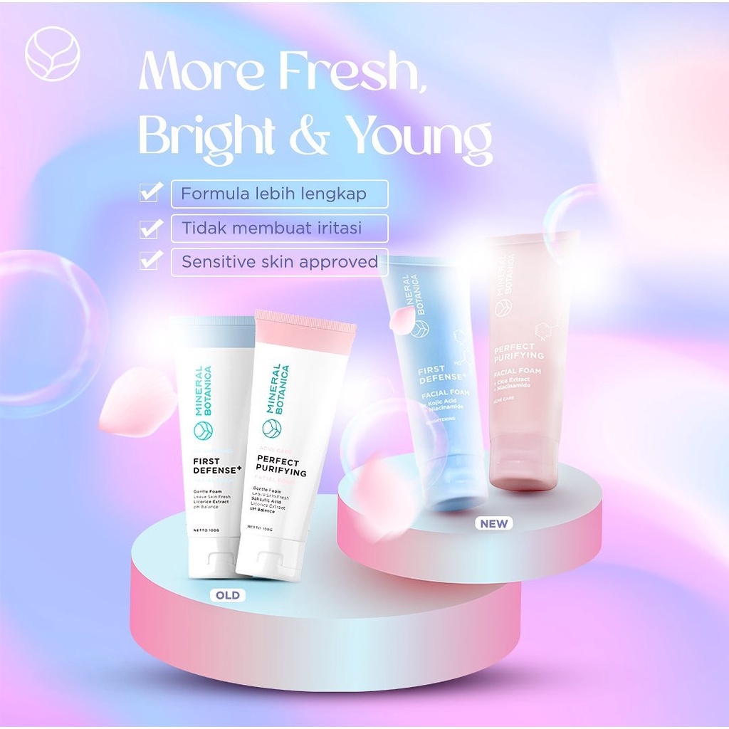 Mineral Botanica brightening first defence facial foam +kojid acid +niacinamide 100ml (biru)