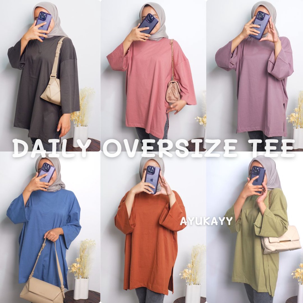 KAOS OVERSIZED SLIT DAILY TOP JUMBO XXL BASIC POLOS  LENGAN 7/8 COTTON COMBED 30S