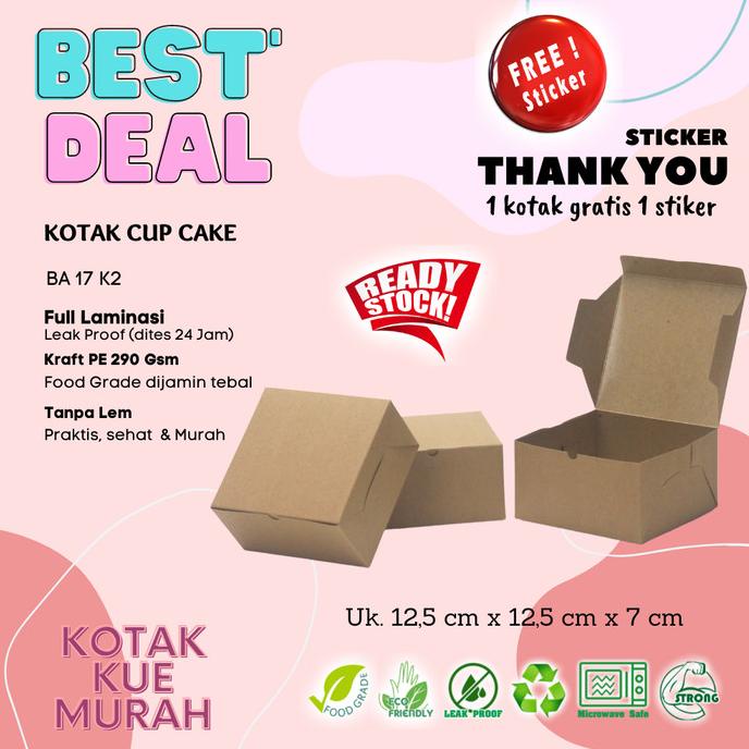 

Paper Kotak Pudding/Cupcake Uk. 12,5 Cm X 12,5 Cm X 7 Cm Kotak Kraft
