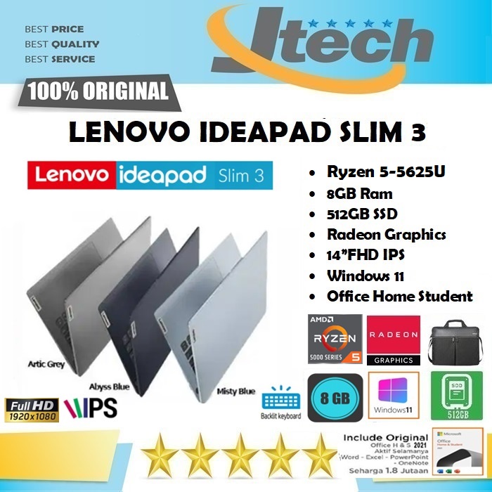 LENOVO IDEAPAD SLIM 3 - RYZEN 5-5625U - 8GB - 512GB SSD - 14&quot;FHD IPS - WIN11 - OFFICE HOME STUDENT