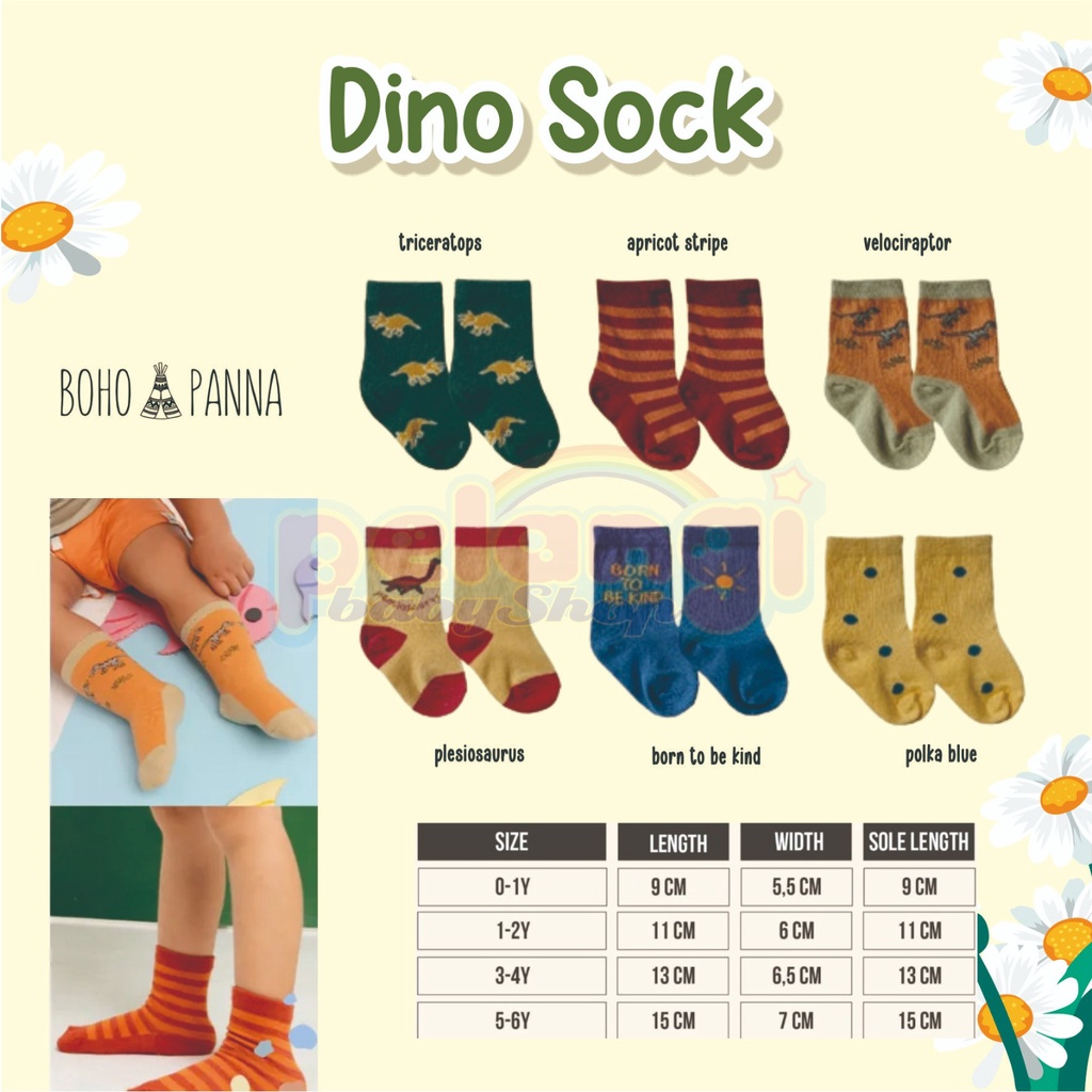 BOHOPANNA | BOHO BABY | BOHO PANNA - BASIC SOCK DINO - Kaos Kaki Anak