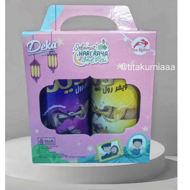 

Potongan spesial Deka Wafer roll hampers parcel paket lebaran kaleng 2 x 110gr