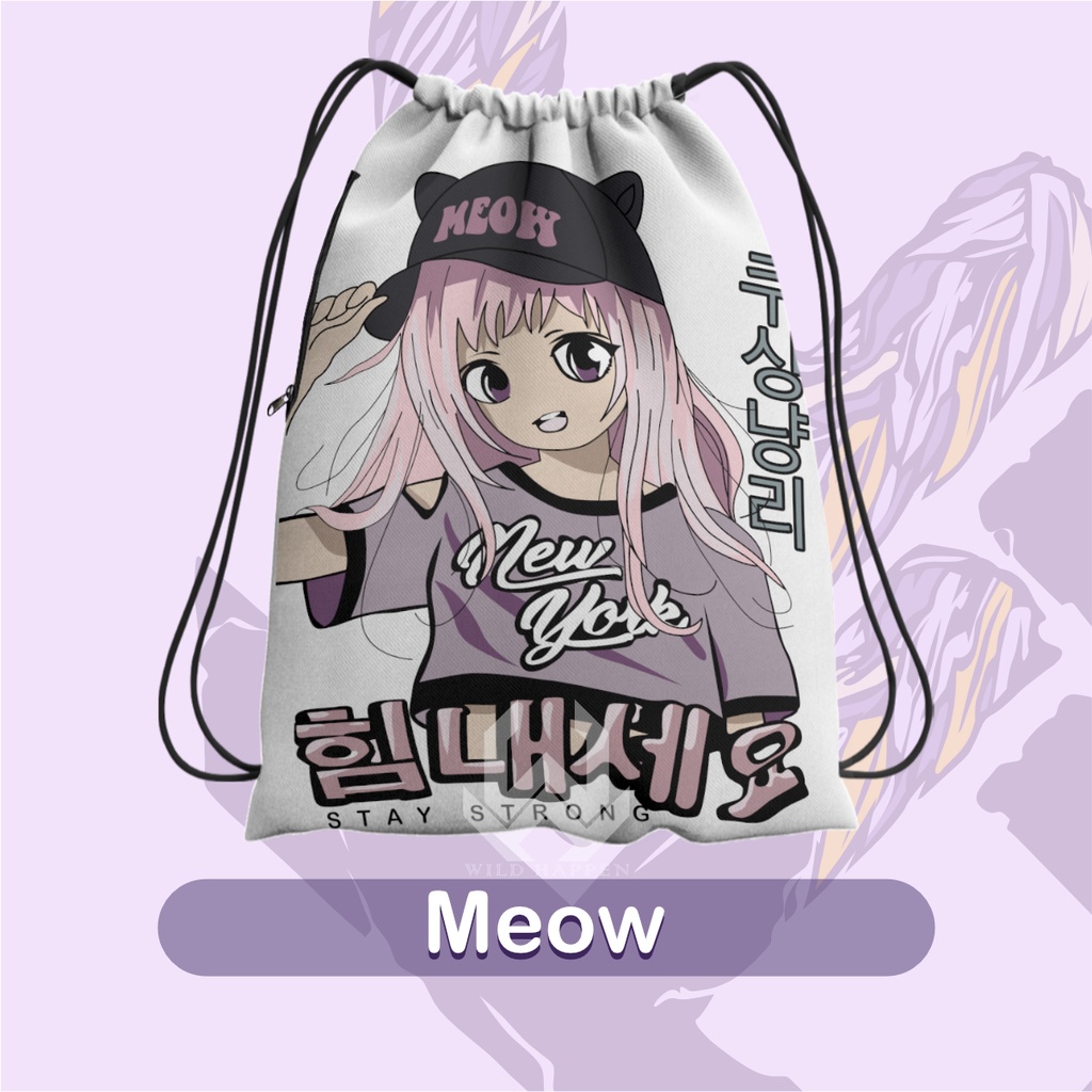 Tas Serut / String Bag Full Print Meow