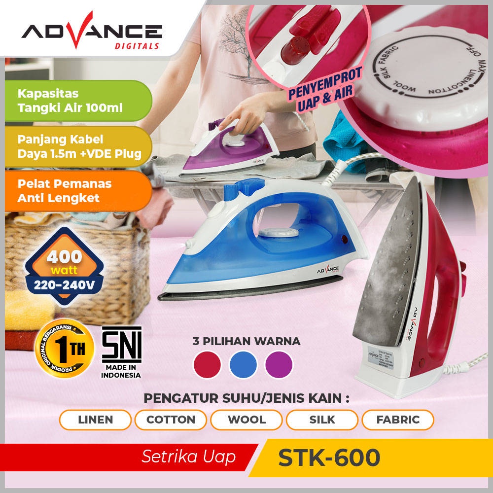 【Garansi 1 Tahun】Advance Setrika UAP STK-600 Setrika Listrik Anti Lengket