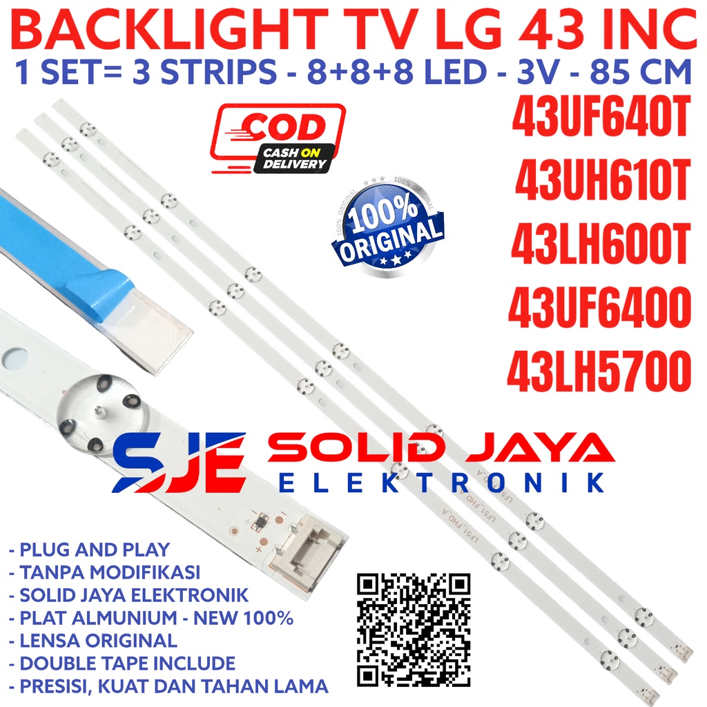 BACKLIGHT TV LED LG 43 INC 43UF640 43LH600 43UF6400 43LH5700 43UH610 LAMPU BL 8K 3V 43UF640T 43UH610T 43LH600T 43UF 43UH 43LH 8 KANCING 8LED 43INC