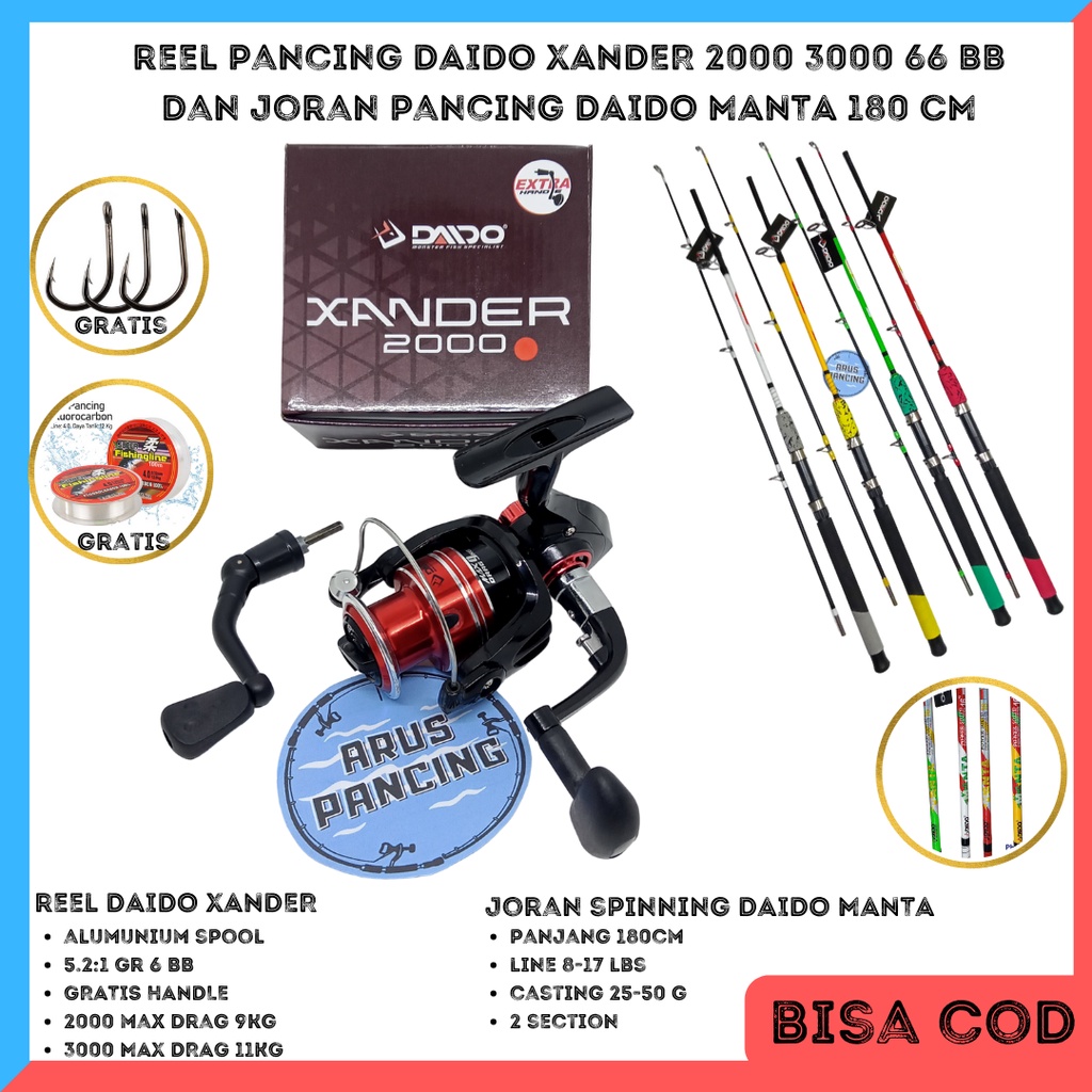 Satu Set Reel Pancing Daido Xander 6 BB Dan Joran Daido 180cm 16kg