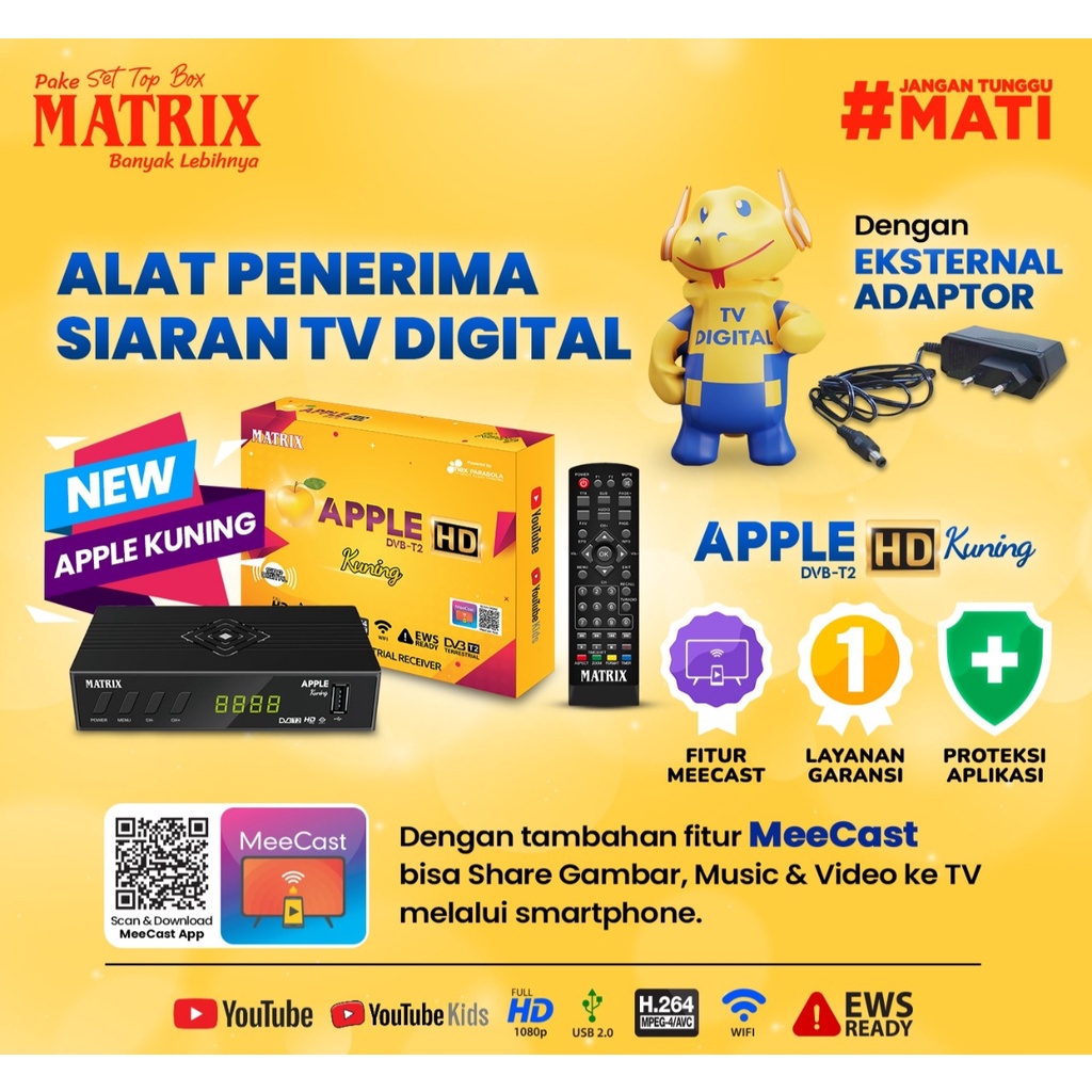 Set Top Box DVBT2 Matrix Apple Kuning