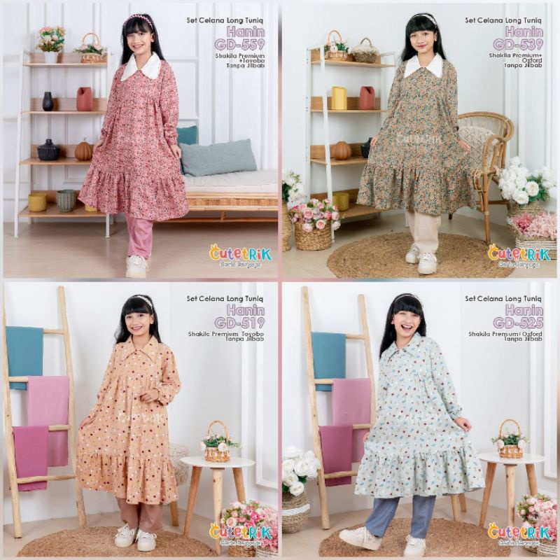 setelan muslim anak perempuan / set long tunik hanin cutetrik